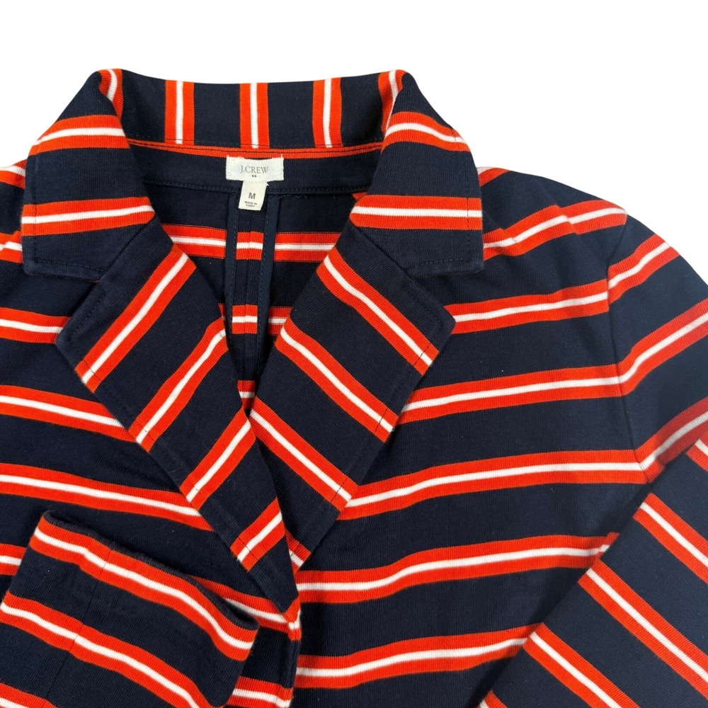 J. Crew Womens Navy Blue Orange Striped Knit Blazer Jacket Nautical Size M